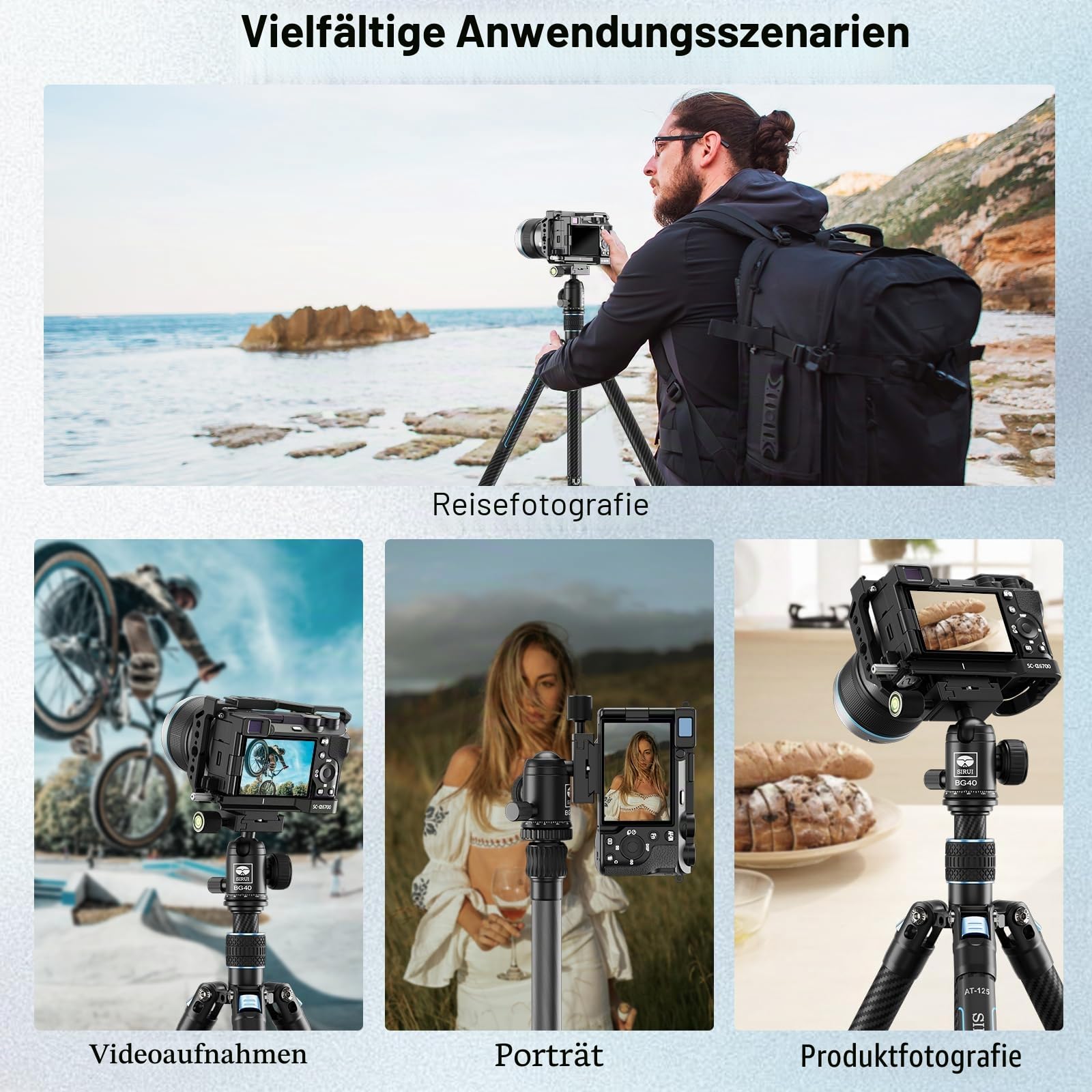 SIRUI BG40 Leichter Aluminium Kugelkopf, 360° Panorama Stativkopf mit Arca Schnellwechselplatte, 10kg Tragkraft für DSLR, Reise, Einbeinstativ, Slider (1/4" & 3/8" inkl.)
