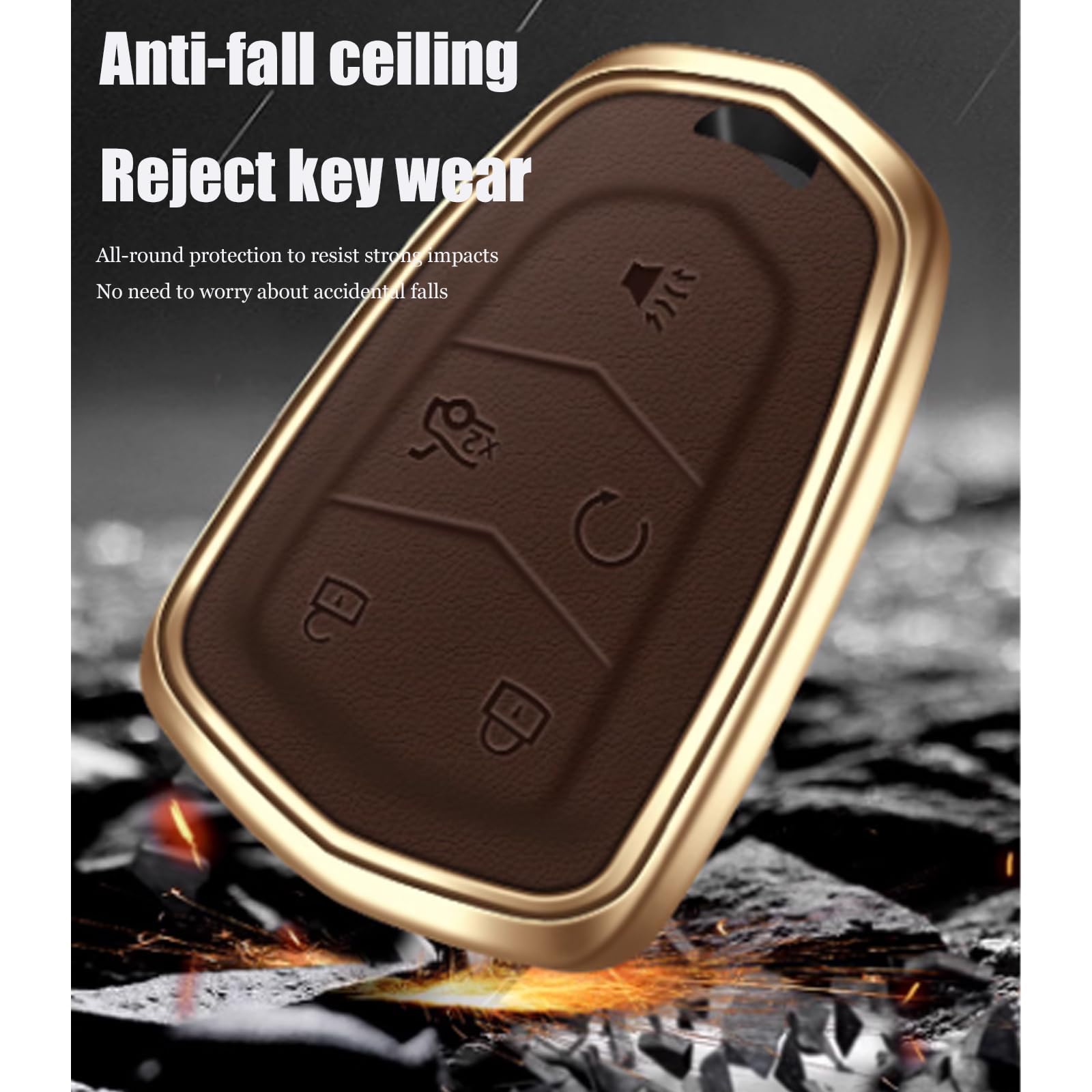 Conchas Clave para Cadillac CT5 XT5 XT4 XTS CT6 XT6 ATS L, Protector de Soporte for Mando a Distancia Sin Llave Flip Car Key Shell Cover Carcasa de Repuesto Plegable, C Coffee