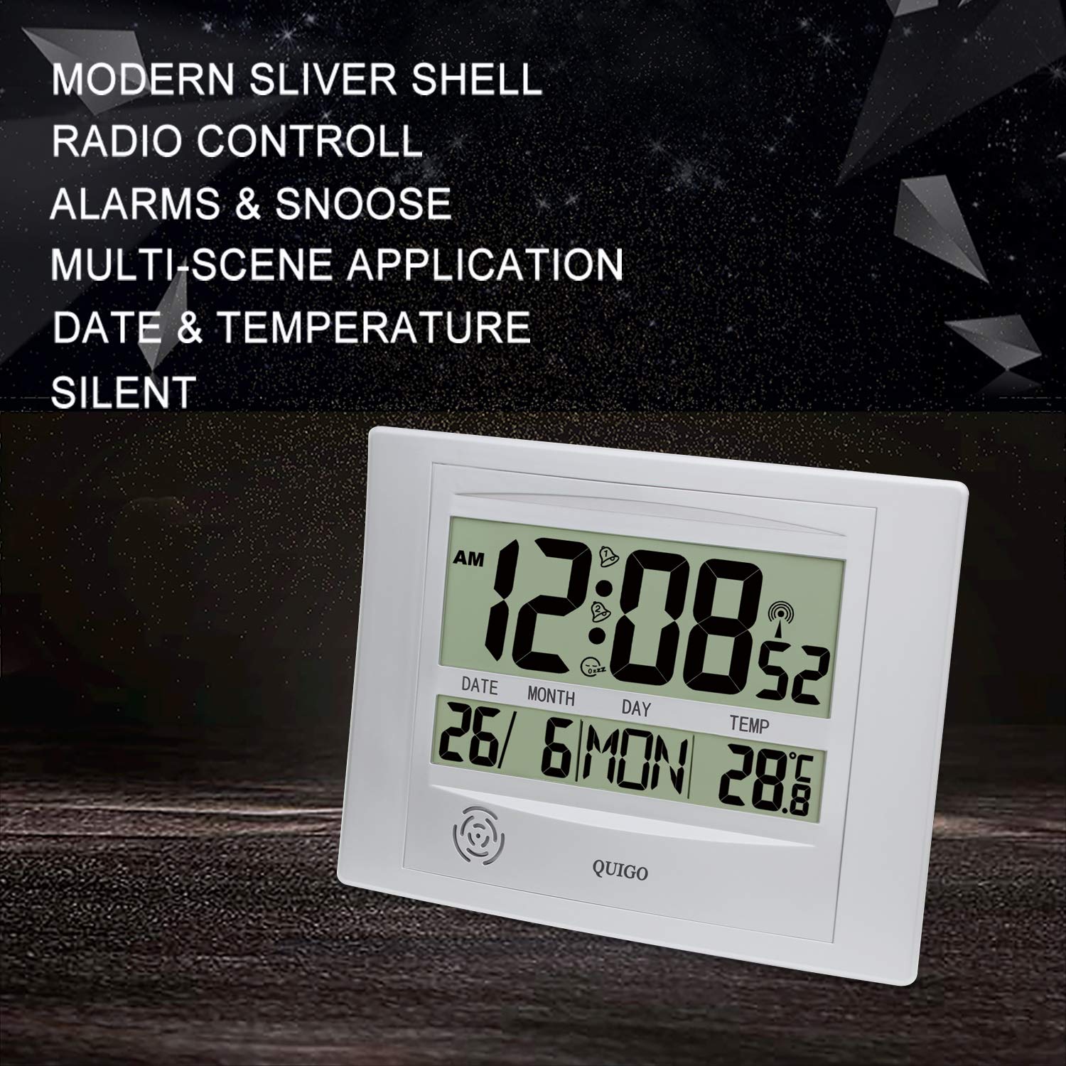 QUIGO Digital Wall Clock Radio Controlled Alarm Clock Large Display