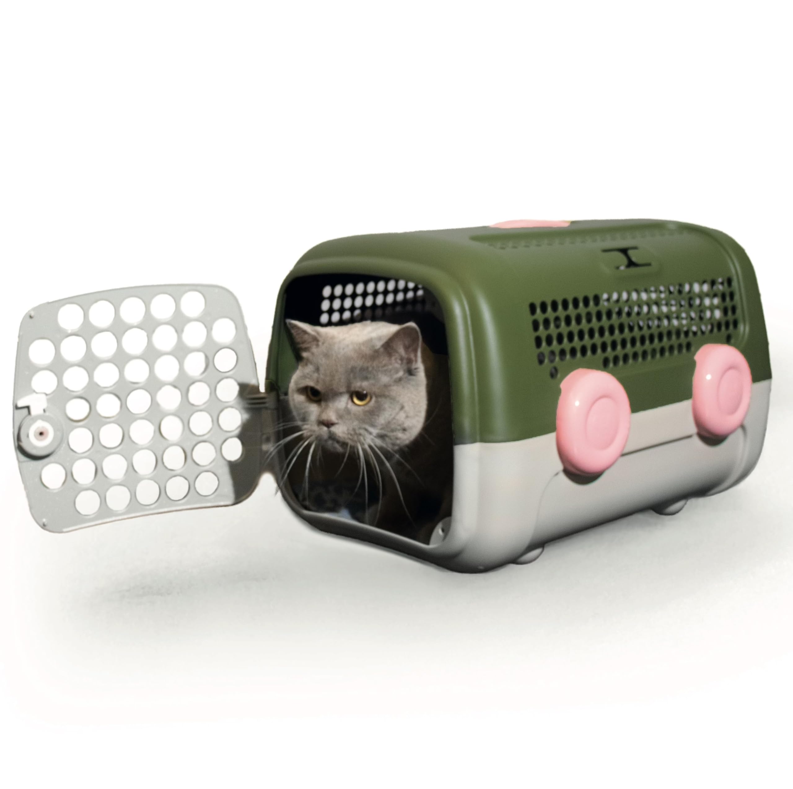 UNITED PETS A.U.T.O. Rigid Carrier for Dogs and Cats, Design, Made in Italy, Green/Taupe Grey, Includes Hygienic Mat, 51 x 37 x 33 cm, Travel Carrier