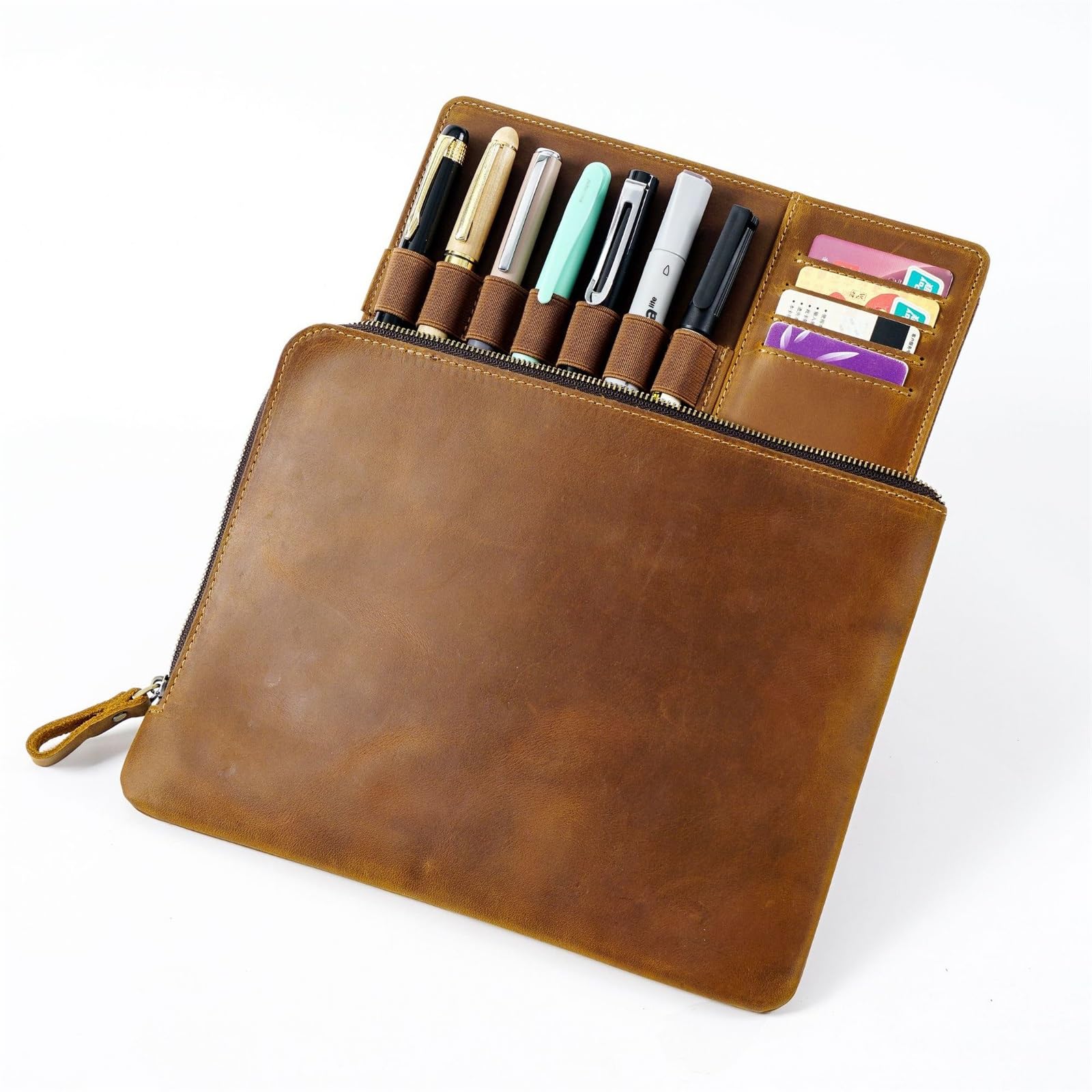 DUMRALBQE Wooden Jewelry Box Leather Pen Pouch Retro Multi Slot Case for Storage and Organization