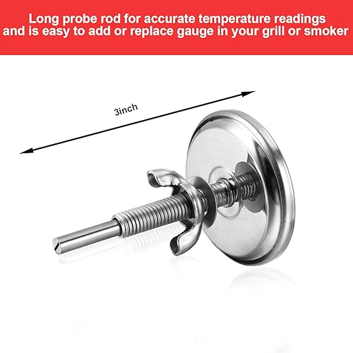 Miniatura 4 de Frienda 3 paquetes de medidor de temperatura para parrilla de carbón, termómetro de parrilla de madera, termómetro de parrilla de carbón, indicador