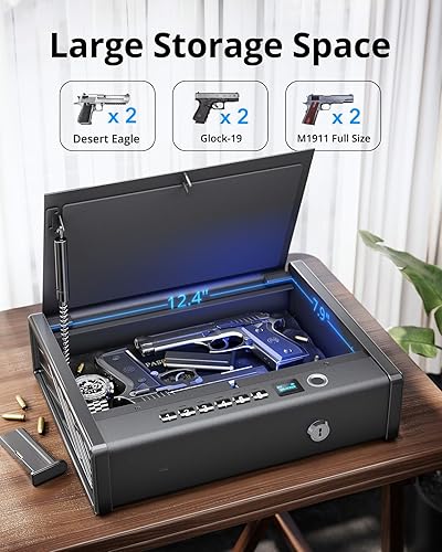 Miniatura 4 de VIFOOKMIT Caja fuerte biométrica para pistolas con 36 meses de tiempo de espera, segura para armas para almacenamiento en cajones, montaje en pared,