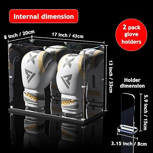 Miniatura 4 de Vitrina de guantes de boxeo con espejo trasero y base, vitrina acrílica con soporte para guante de boxeo de tamaño completo, mira el video para