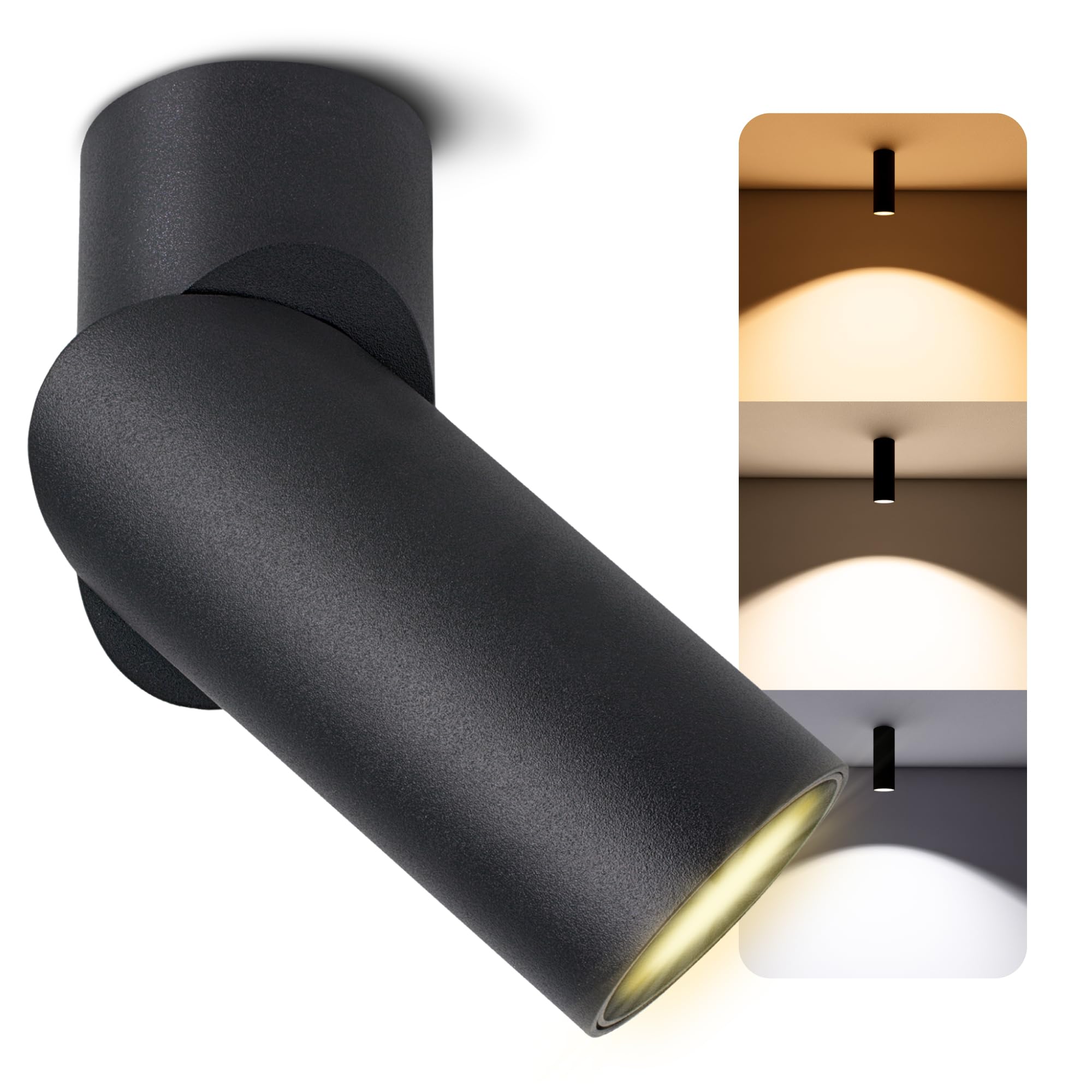 SSC-LUXon TOBI-L - Foco empotrable orientable negro con LED GU10 5 W (tres colores de luz ajustables 3CCT) - Foco LED de pared o techo