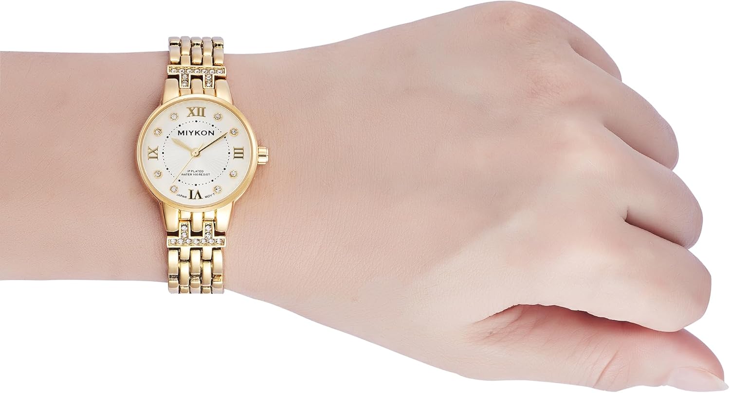 Miykon Silver and Gold Watches for Women | Small Dainty Womens Watch with Genuine Crystals | Ion Polished Women's Jewelry Bracelet, Scratch Resistant Glass, Japanese Quartz, 100ft Water Resistant - Image 4