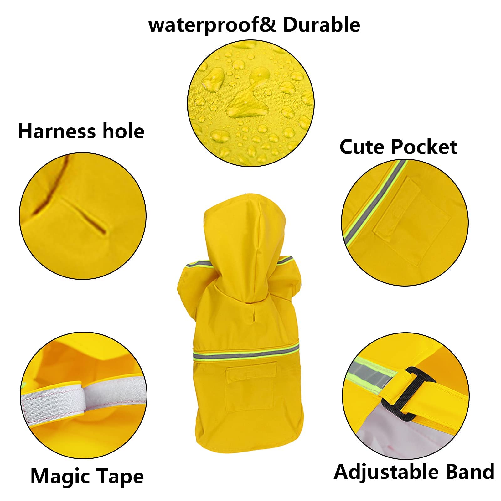 Impermeabile per cani, cappotto per cani da compagnia impermeabile regolabile, impermeabile di sicurezza antivento, impermeabile traspirante per cani di piccola, media e grande taglia (Yellow XXX)
