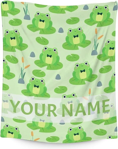 Personalized Frog Blanket Gifts with Name - 60x80 Inches Cute Throw for Girls & Boys - Green Soft Fuzzy Blankets for Bed, Couch & Living Room