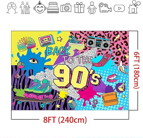 Miniatura 8 de Mocsicka Regreso a los años 90 Backdro 90s Decoración de fiesta de cumpleaños temática de fondo de los 90's Hip Hop Decoración de fiesta de los 80