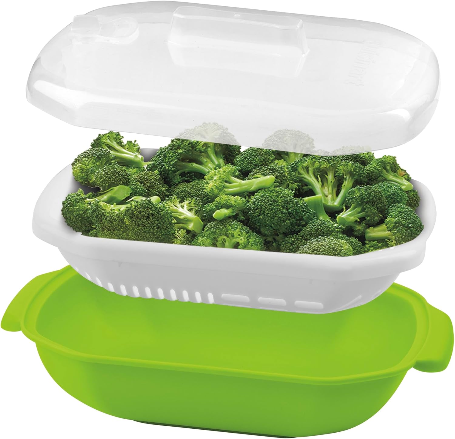 Cuisinart Microwave Steamer filled with fresh broccoli florets, ready for steaming.