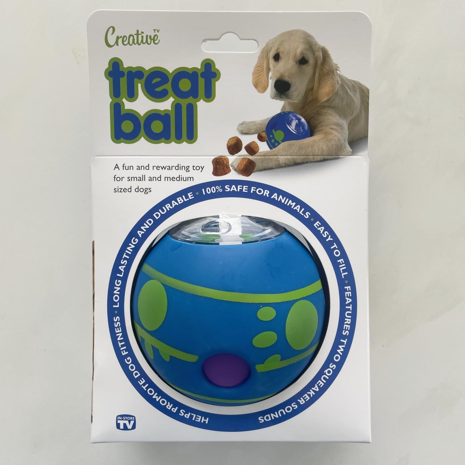 Creative Treat Ball Interactive Dog Toy, Durable Squeaker Ball for Small and Medium Dogs, Blue