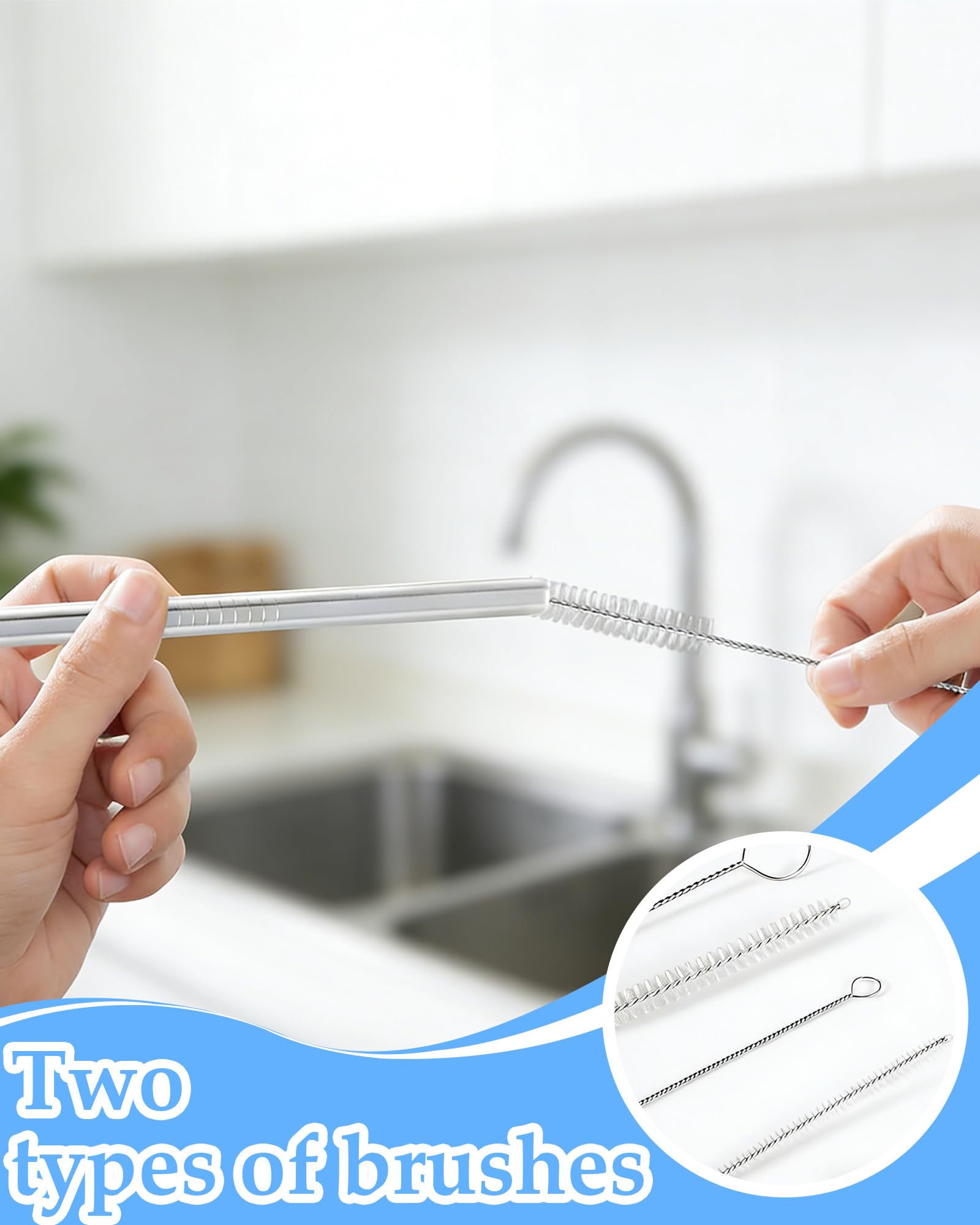 Cepillo Limpieza 2 Piezas Blanco,100 cm de Largo,Flexible y fácil de Usar,Tamaño Extralargo,Adecuado para pajitas,Mangueras,Botellas y Mangueras de Desagüe de Refrigeradores.