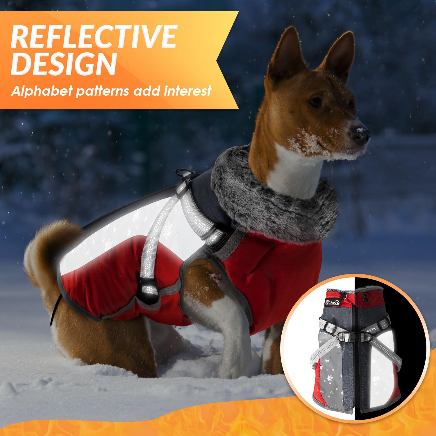 Nasjac Cappotto Invernale per Cani, Giacca per Cani in Pile Polare con Sciarpa Dolcevita Striscia Riflettente Regolabile Impermeabile Antivento Gilet per Cuccioli Morbido Completo per Cani