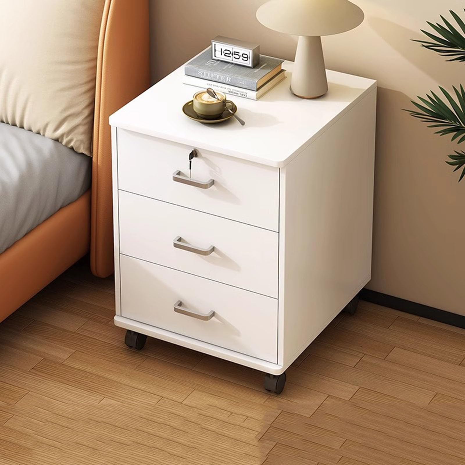 Aktenschrank mit 3 Schubladen, Holz, für Zuhause, Büro, abschließbar, A4, Briefablage auf Rollen, platzsparendes Design, 36,8 x 34 x 58,9 cm, Weiß