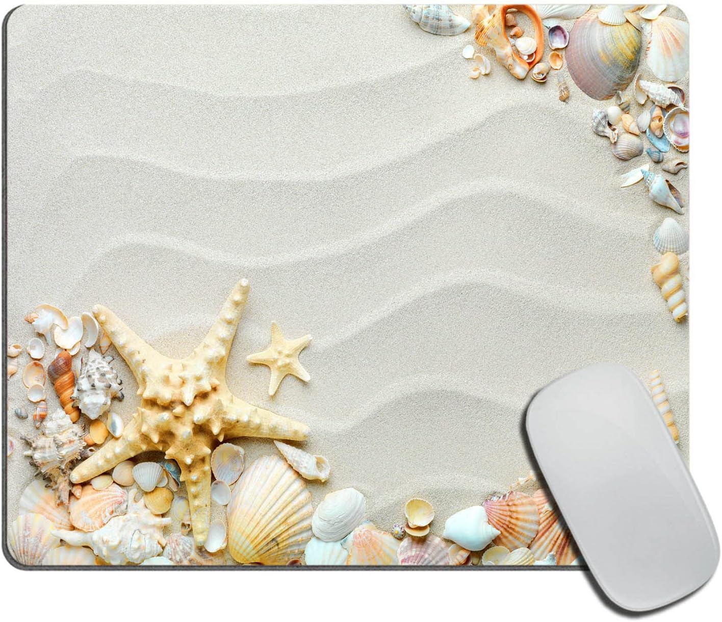 Starfish Mouse Pad, Seacoast with Sand with Colorful Various Seashells Customized Non-Slip Rubber Base Mousepads, Computer Mouse Pads for Wireless Mouse