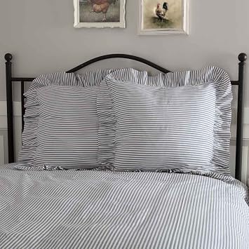 Piper Classics Farmhouse Ticking Stripe Blue Euro Sham, 26" x 26" Square, 100% Cotton