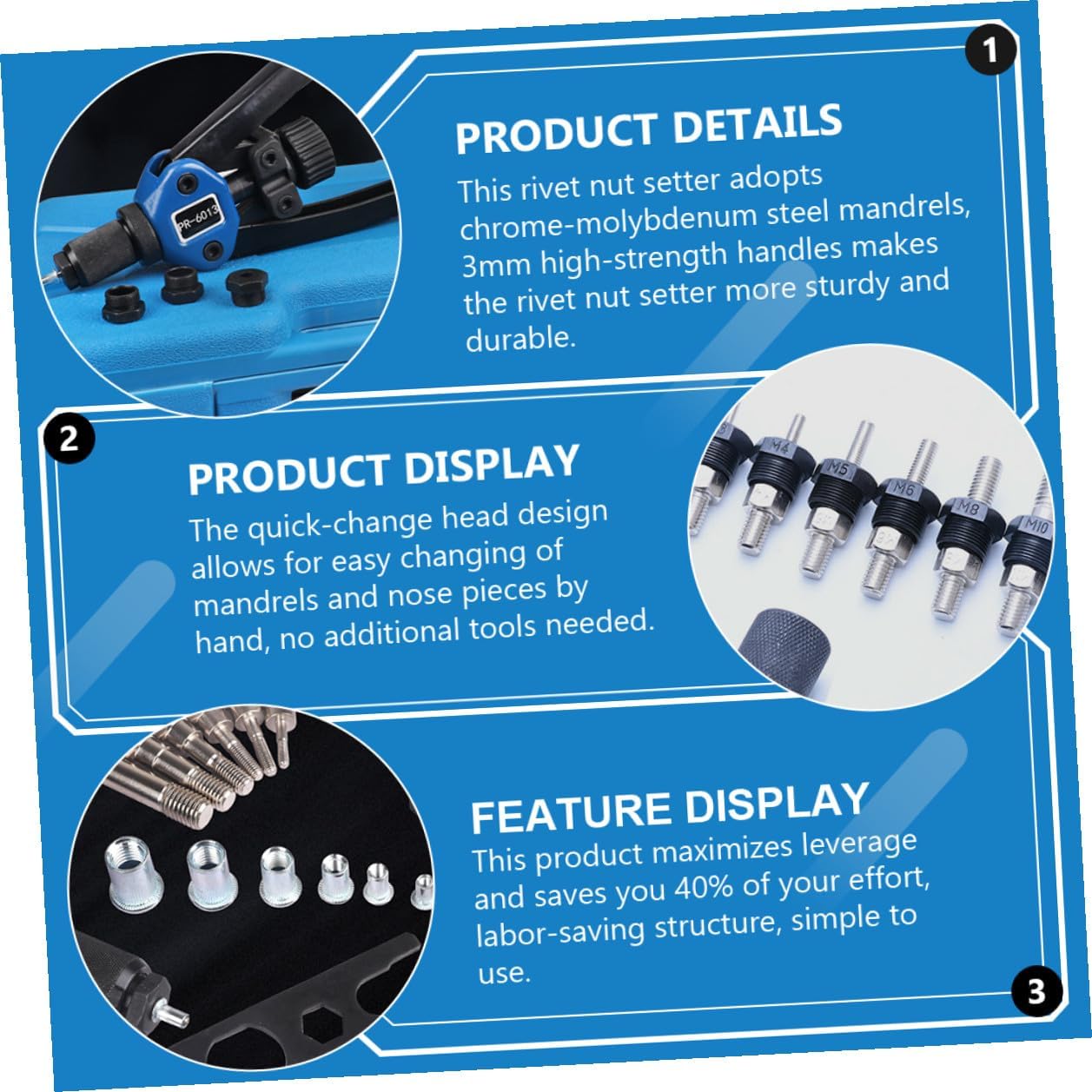 140pcs Manual Rivet Nut Tool Kit with M3 to Large Threaded Nuts, Heavy Duty Hand Riveter Set in Plastic Case for Automotive and Industrial Fastening Applications