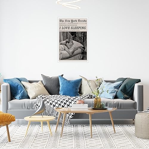Miniatura 8 de Arte de pared feminista retro en blanco y negro, pósteres de periódico de moda, póster estético preppy con texto en inglés "I LOVE SLEEPING",