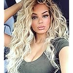 Fencca Blonde Long Curly Wavy Wig Ombre Platinum Blonde Wigs for Women Loose Wave Hair Glueless Heat Resistant Synthetic Wigs for Daily Party Use