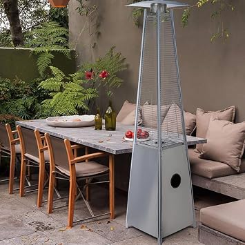 Pyramid Patio Heater, 40000 BTU Outdoor Flame Patio Heater All Stainless Steel, Quartz Glass Tube Propane Heater, Triple Protection System, Suitable for Outdoor Commercial & Residential Use