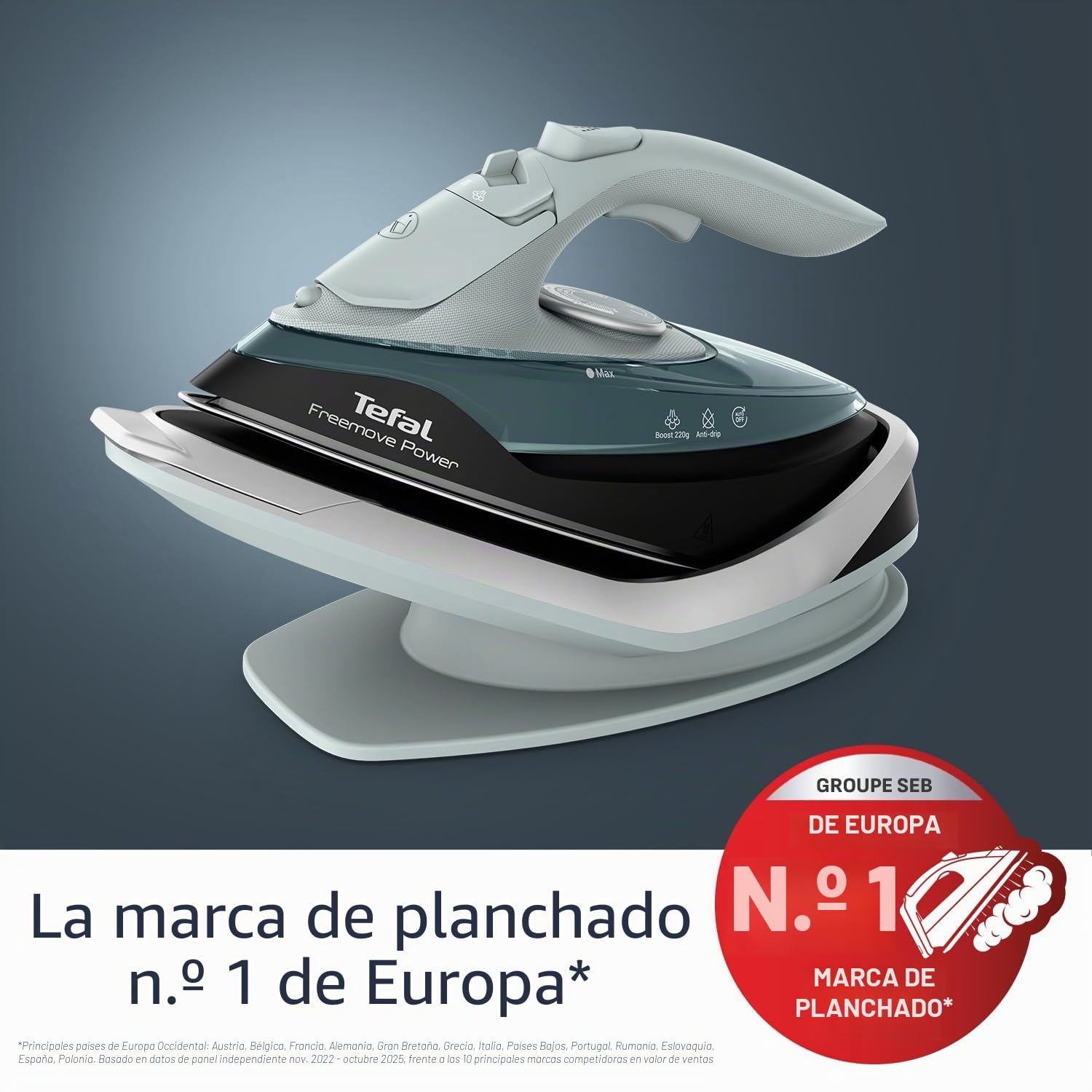 Tefal Freemove Power FV6672G0 - Plancha de vapor inalámbrica - 2600 W, 40 g/min de vapor continuo, 220 g, recarga de 11 segundos, ligera 960 g, suela de cerámica, apagado automático, antigoteo