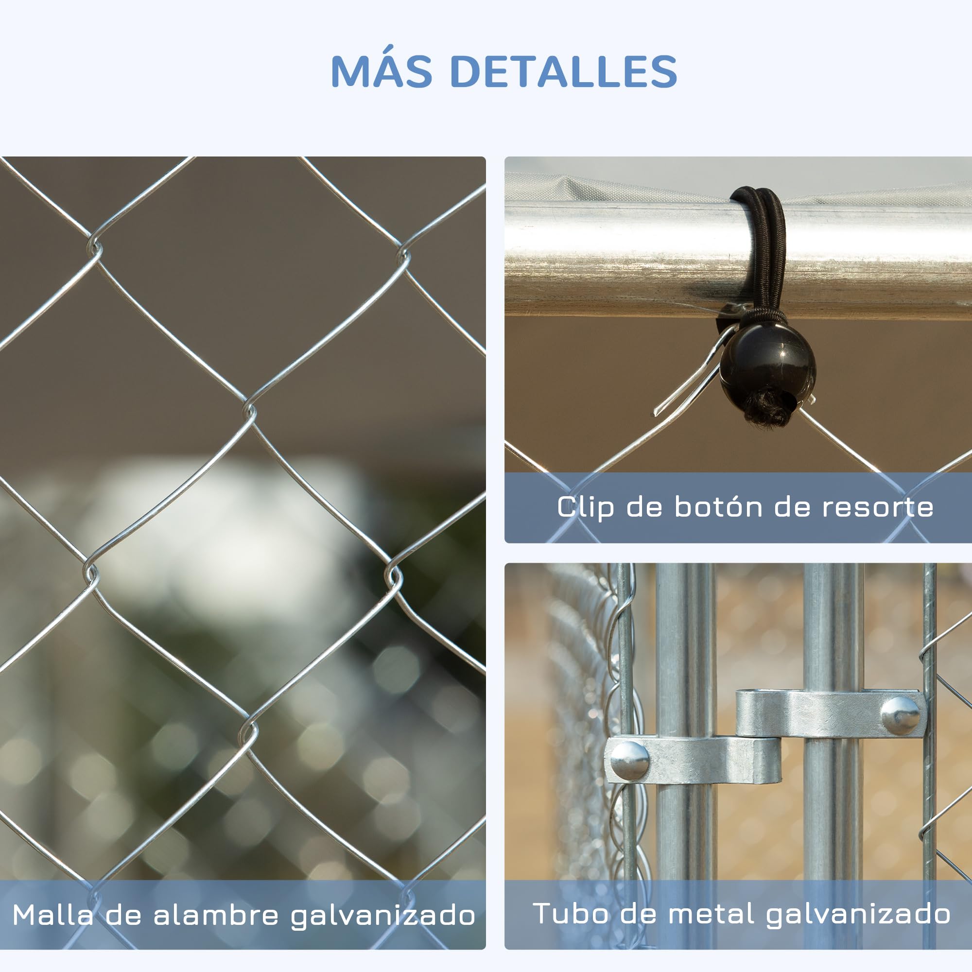 PawHut Perrera de Exterior con Toldo Anti-UV Impermeable Parque para Perros con Puerta con Pestillo y Marco de Metal Galvanizado para Patio Jardín Terraza 4x2,3x2,3 m Plata