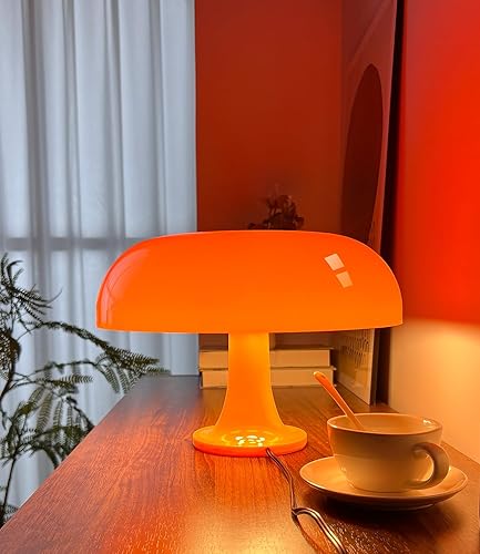 Miniatura 2 de Lámpara de hongo naranja, lámpara de mesa moderna de mediados de siglo para dormitorio, decoración de hongos estéticos lámparas pequeñas de noche,