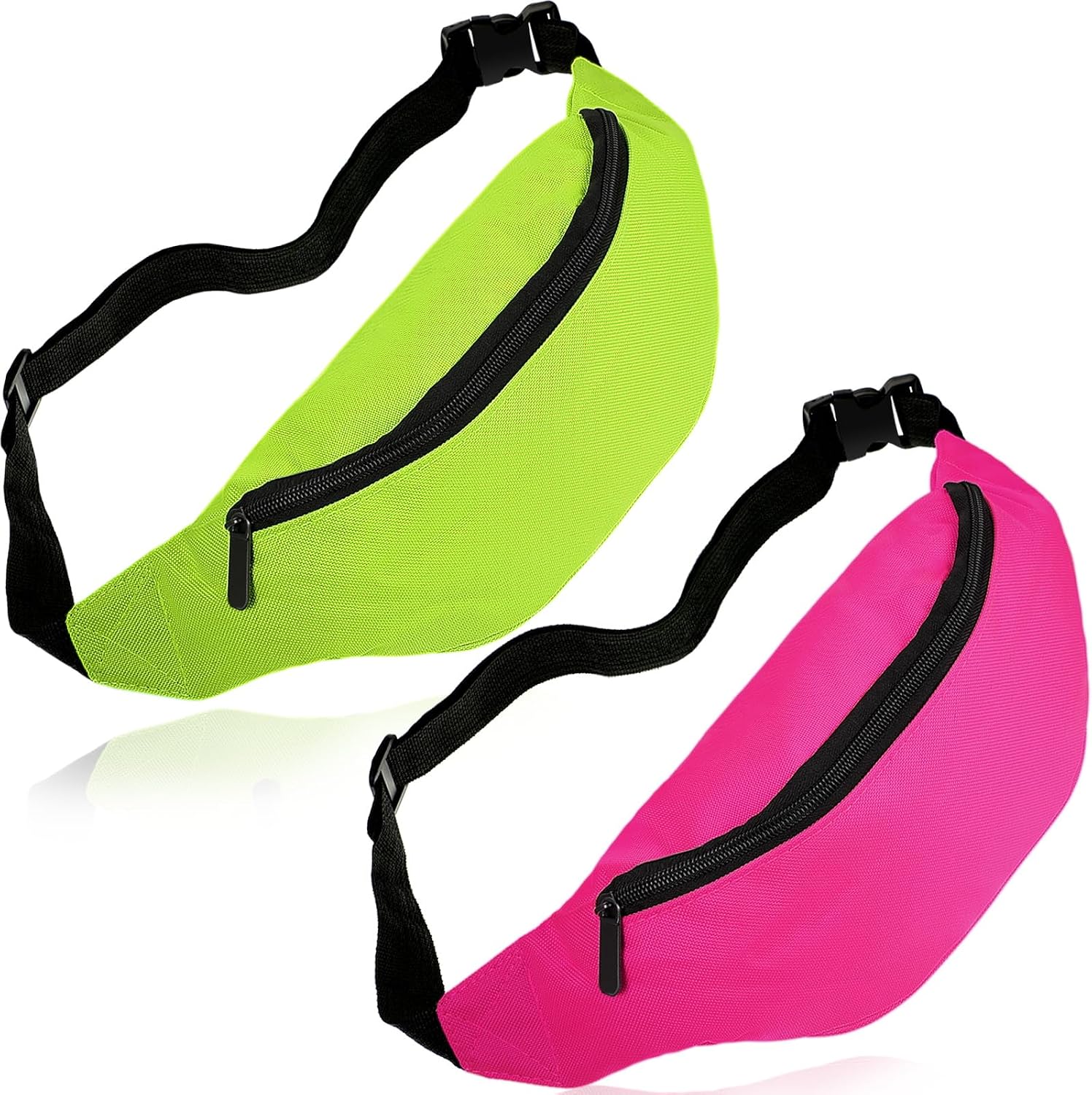 Hsei 80s Neon Fanny Pack 2 Pcs 80s 90s Fanny Pack for Women Waist Lightweight Belt Bags Waterproof Traveling Bags Halloween Costume with Adjustable Strap (Fluorescent Green, Rose Red)