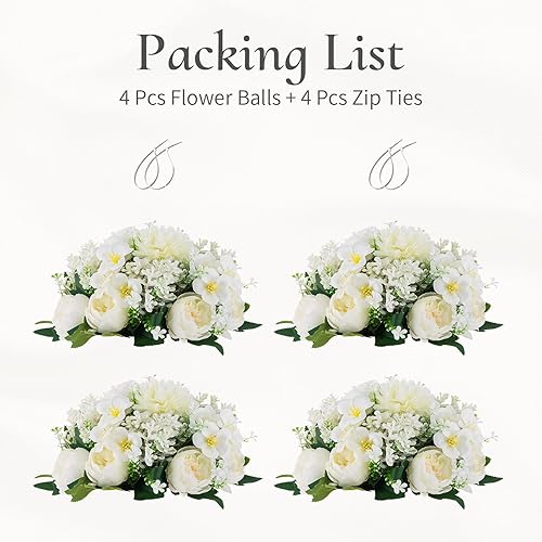 Miniatura 32 de Centros de mesa de bolas de flores para mesas: 10 piezas de flores blancas para centros de mesa, arreglos florales, centro de mesa para boda