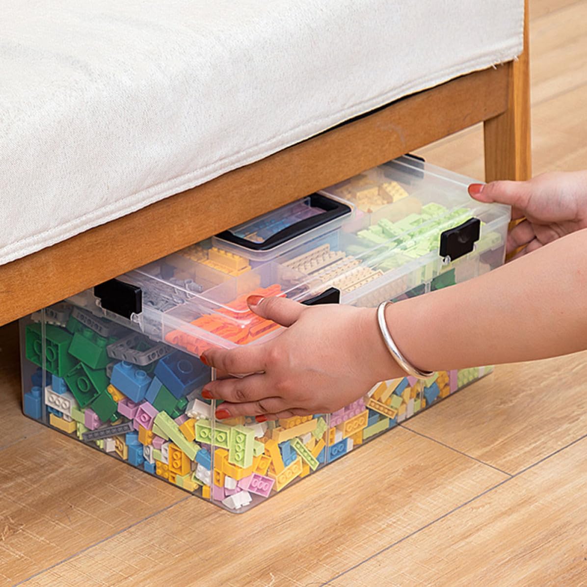 Sewroro Spielzeugaufbewahrungsbox aus Kunststoff für Bausteine mit Fächern