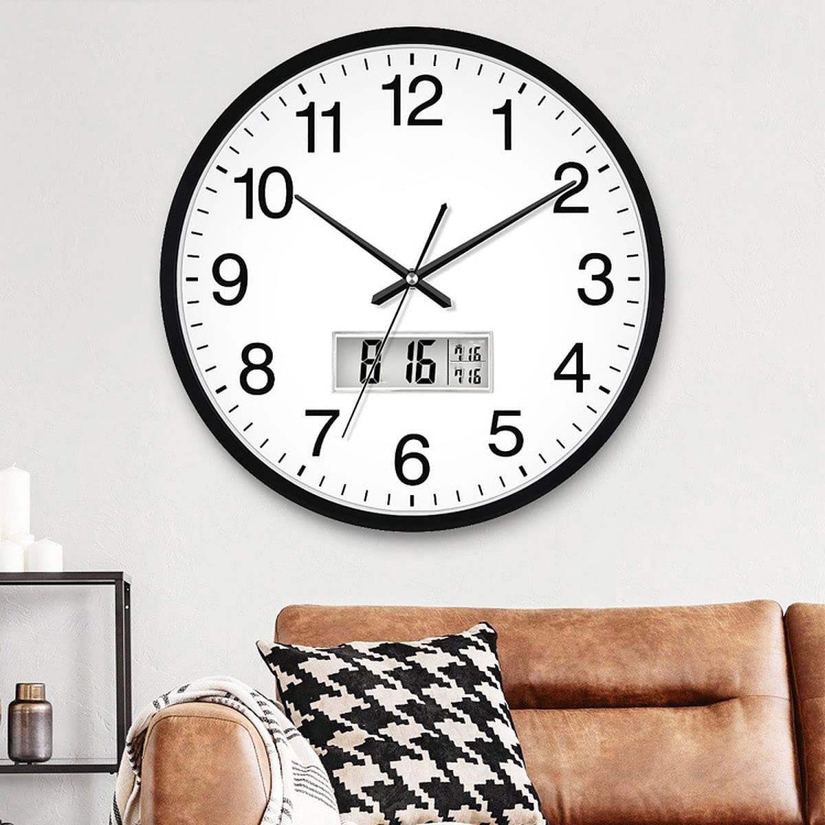 wolpin Wall Clock for Home with Digital Date Week & Temperature Display (25.5 x 25.5 x 3.5 cm, White)