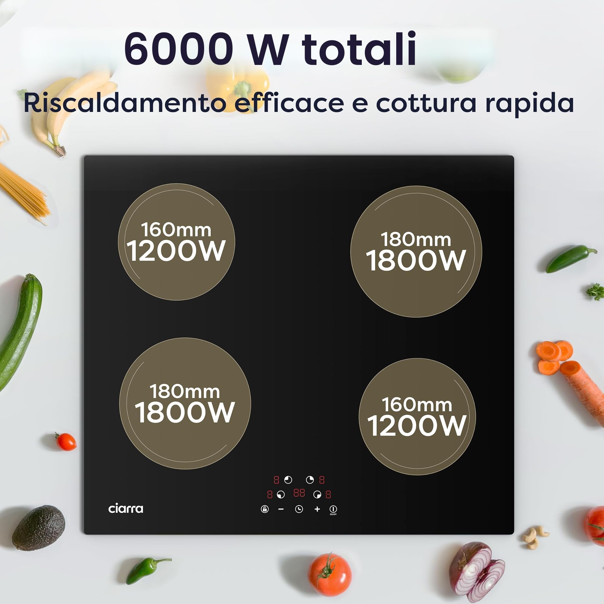 CIARRA Piano Induzione 4 Fuochi, Tavolo Da Piano Cottura Incasso, Controllo Tattile a 9 Livelli, Timer di Cottura - CABBIH4-E