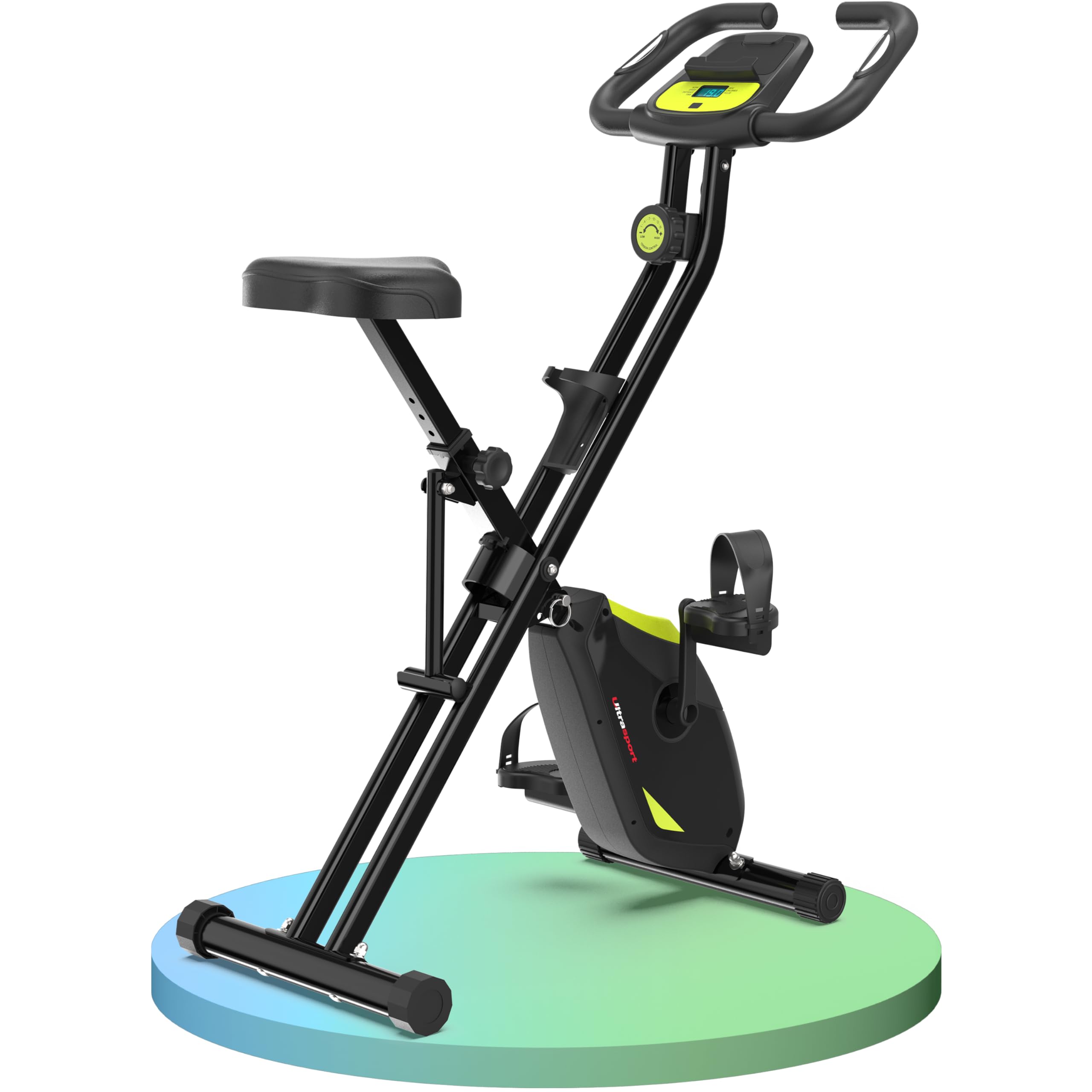 Ultrasport F-Bike Pro Cyclette da Casa Pieghevole I Cyclette Pieghevole da Casa fino a 150 KG con 16 Livelli, Sella Extra Confortevole, Funzione App, LCD Display e Sensori, Cyclette da Camera