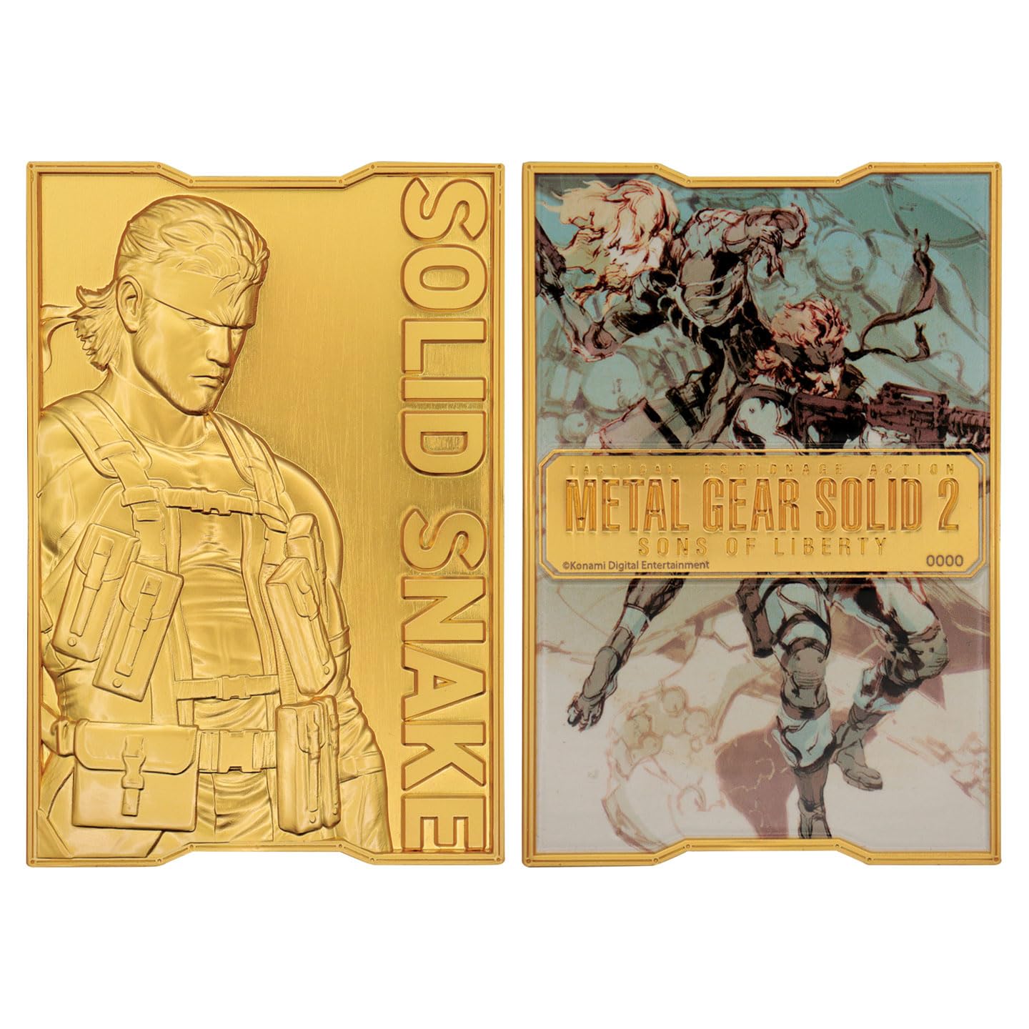 FaNaTtik Metal Gear Solid 2 - Lingote de serpiente sólido chapado en oro de 24 quilates, con licencia oficial y edición limitada coleccionable (2.001 en todo el mundo) con numeración individual
