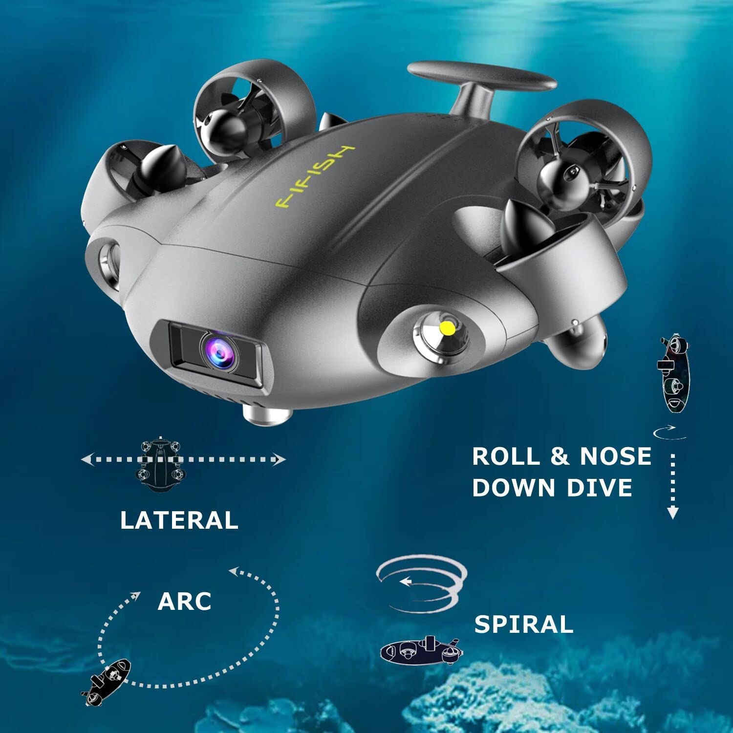 FIFISH V6E - Dron submarino con carcasa industrial Mini Rov con cámara 4K VR Submarino Buceo 14400mAh ROV Robot subacuático (juego estándar M100)