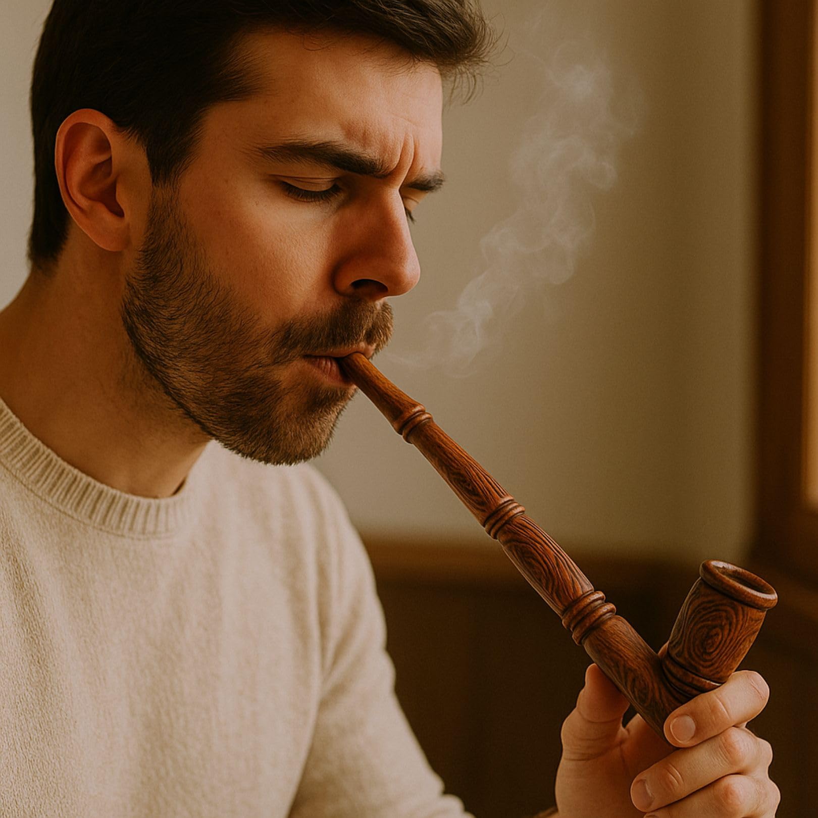 Weedness Gandalf-Pfeife in Braun 30 cm aus Ebenholz Handgeschnitzt – Holzpfeife Pfeifen-Set Einsteiger Tabakpfeife Holzpfeifchen Smoking Pipe Holz Lange Purpfeife Friedenspfeife