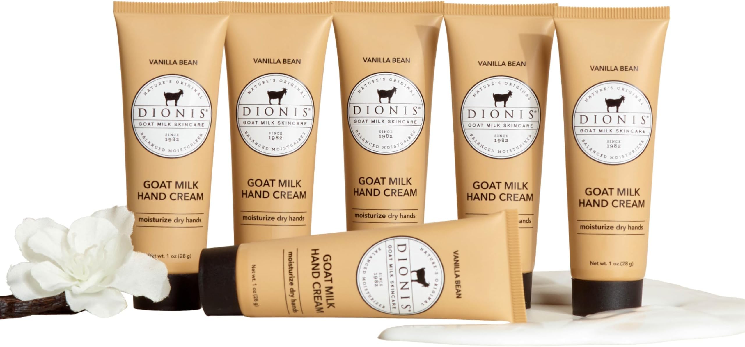 Goat Milk Hand Cream – Moisturizing Lotion for Dry Skin, Safe for Sensitive Skin - Vanilla Bean 1 oz (Pack of 6)