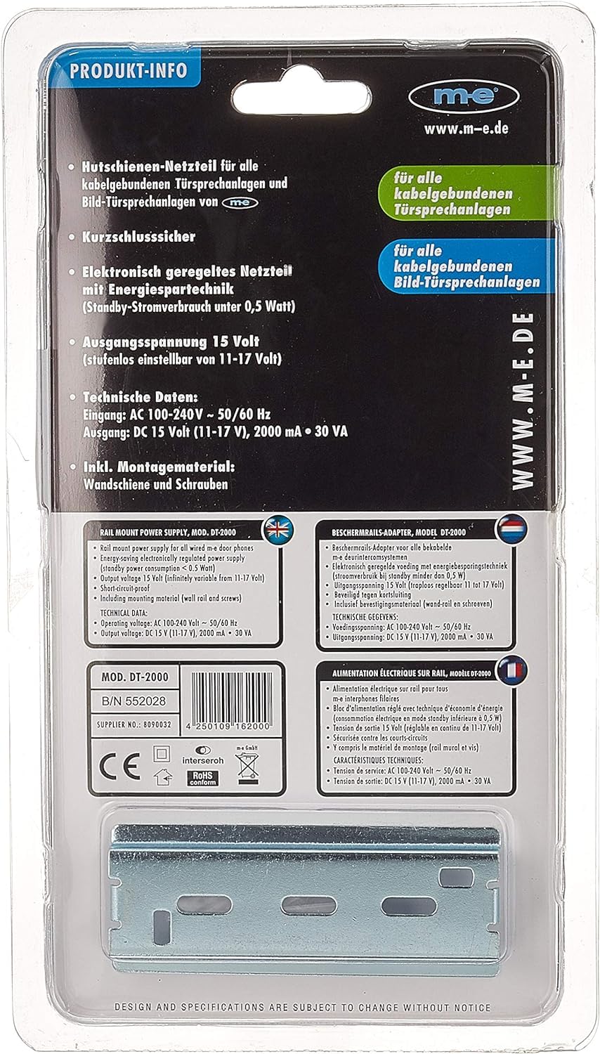 M-E DT-2000 - Carril DIN Fuente de alimentación (CC 15 V/2 A)