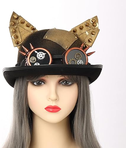 Vista 4 de COSDREAMER Sombreros unisex steampunk con orejas de gato, sombreros de fiesta de Halloween