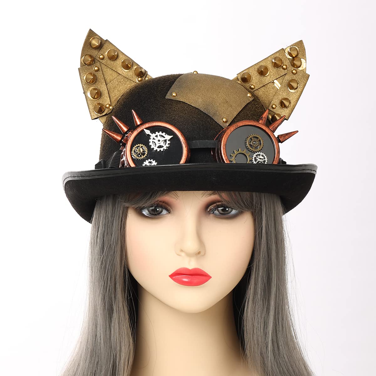 Steampunk Cat Ear Top Hat with Removable Goggles For Unisex Halloween Costume Cosplay Headwear