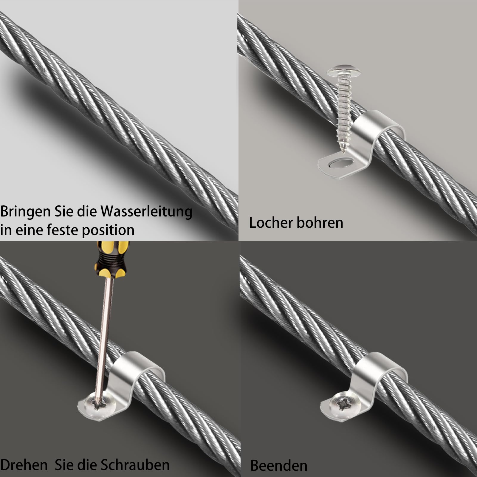 40 x metalowe obejmy kablowe, metalowe obejmy do rur, M10 V2A stal nierdzewna 304, mocowanie rury, klamra do węża, pojedynczy otwór, uchwyt rurowy, półobejma mocująca, mocowanie kabla do kabli Ø 9-10