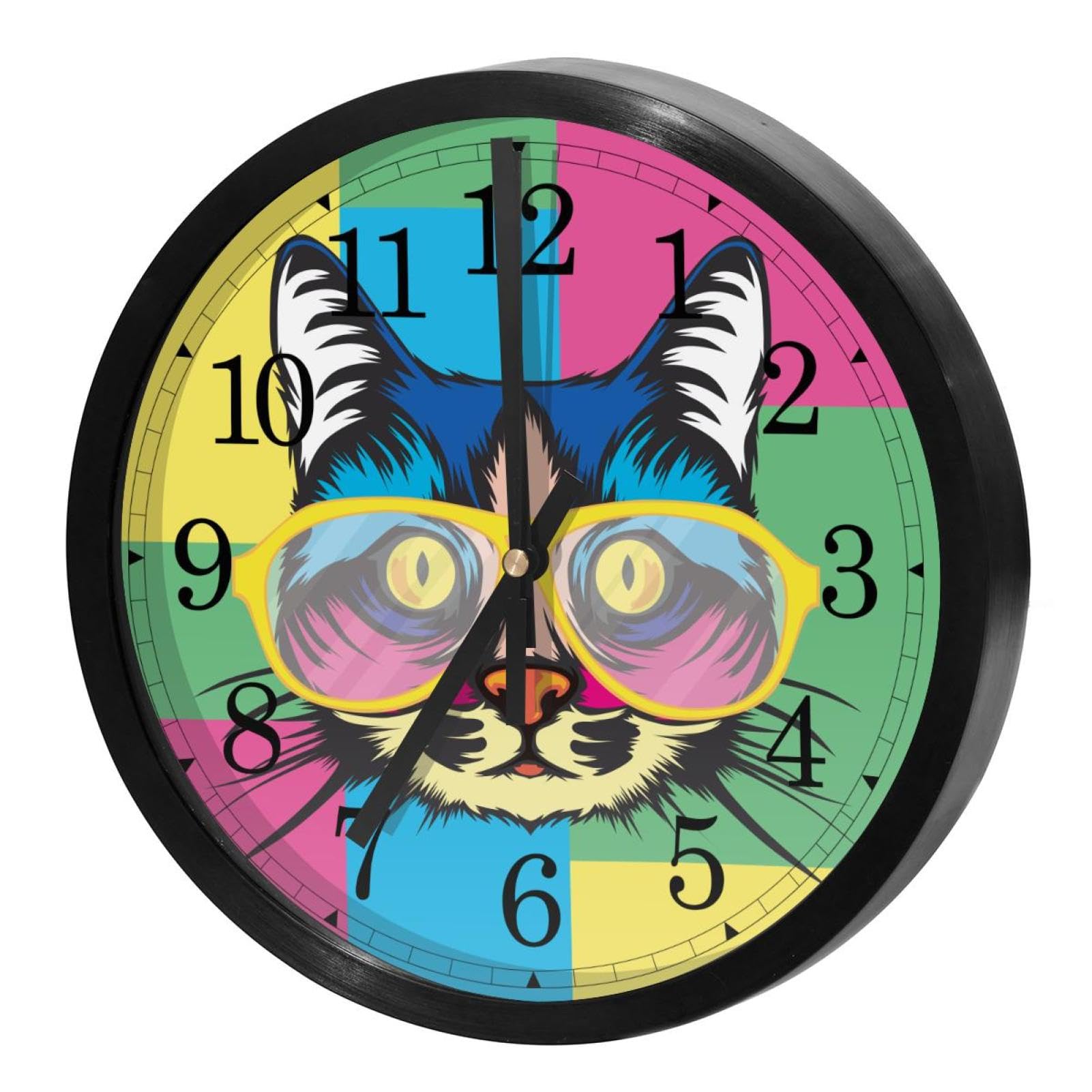 Horloge murale chat pop art pour cuisine et salon silencieuse