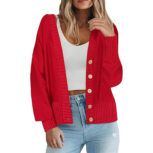 Zeagoo Women's Cardigan 2024 Fall Winter Open Front Oversized Button V Neck Loose Soft Knit Sweater