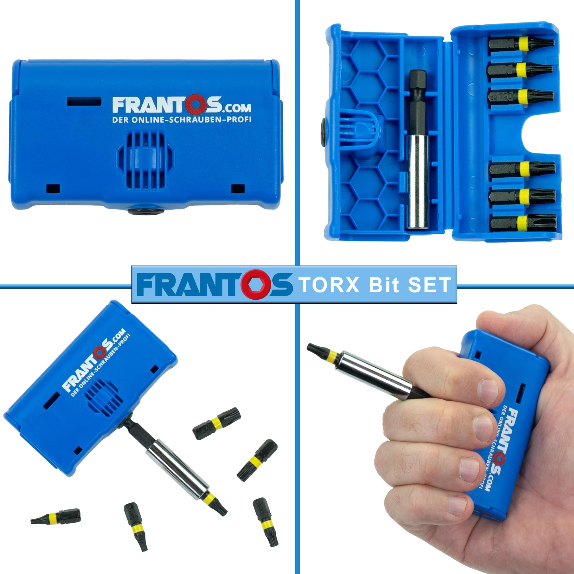 FRANTOS Holzschrauben Sortiment 3156-tlg (Stahl verzinkt) in L-BOXX + PROJAHN Holzbohrer Set 5-tlg + Felo TX Bit Set + Meterstab - Torx Spanplattenschrauben Senkkopf Universalschrauben