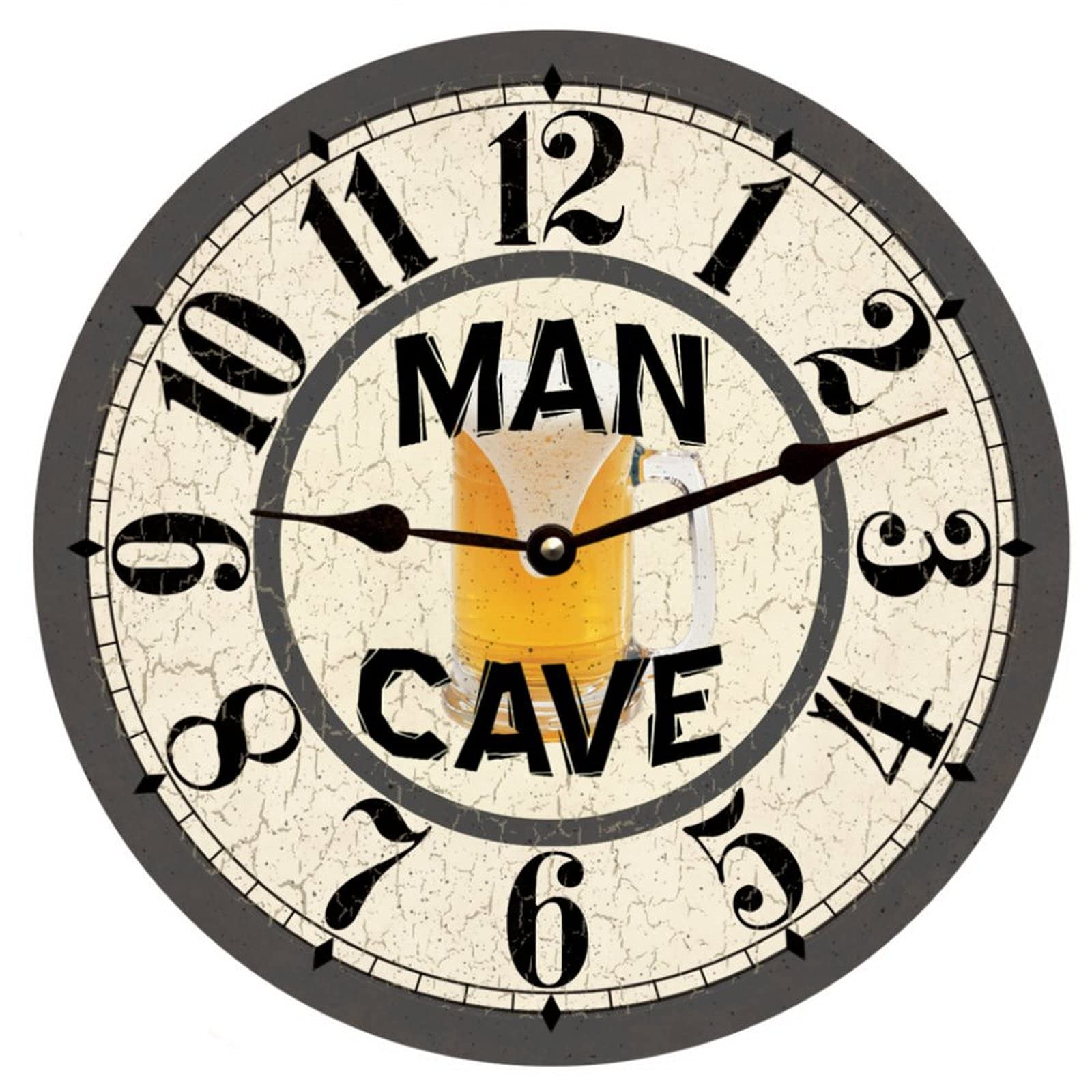 Cuisine Horloge sans Tic-Tac Vintage Ronde en Bois Cave de 25Cm Cadran Rétro