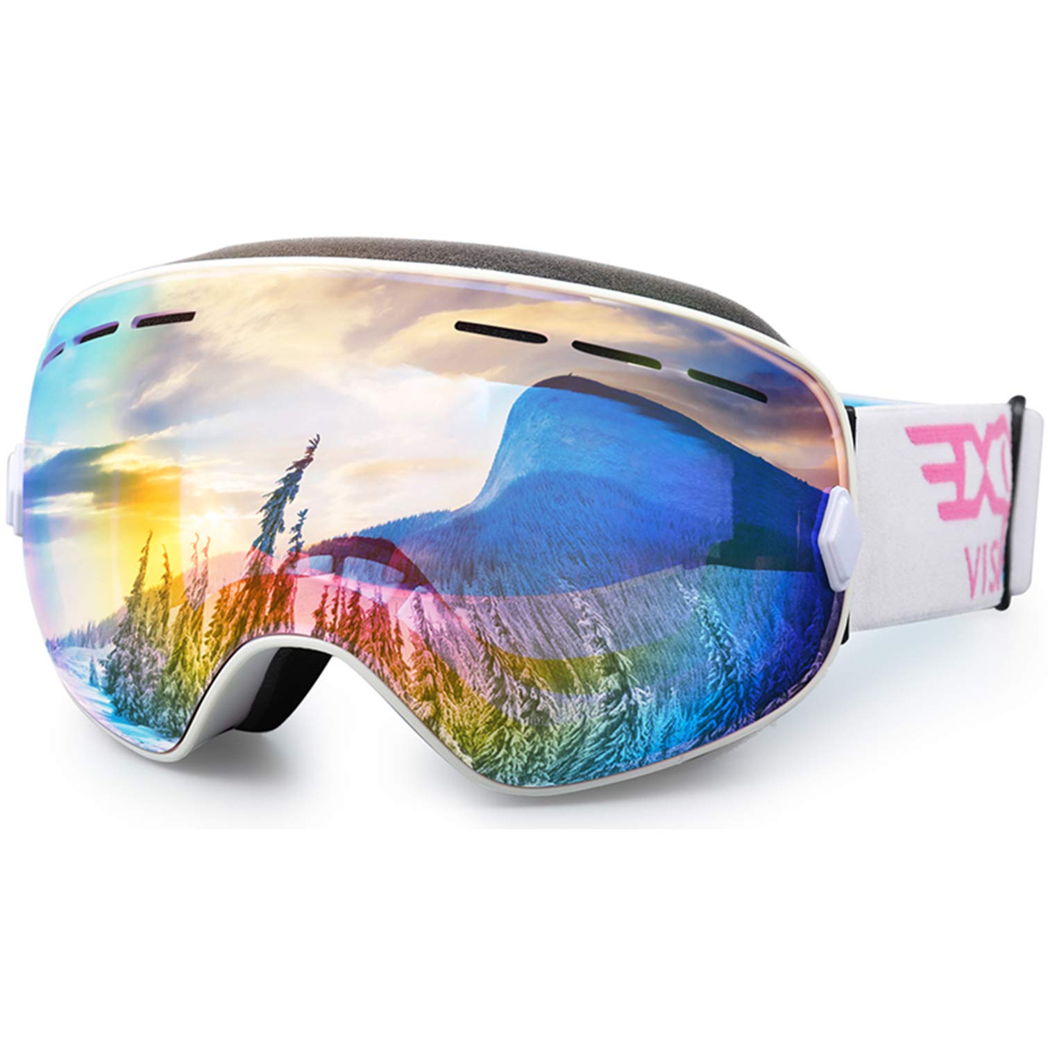 EXP VISION Ski Snowboard Goggles for Man Woman and Younth, OTG Snow Goggle Anti Fog UV400 Protection Winter Outdoor Sports Goggle-Pink