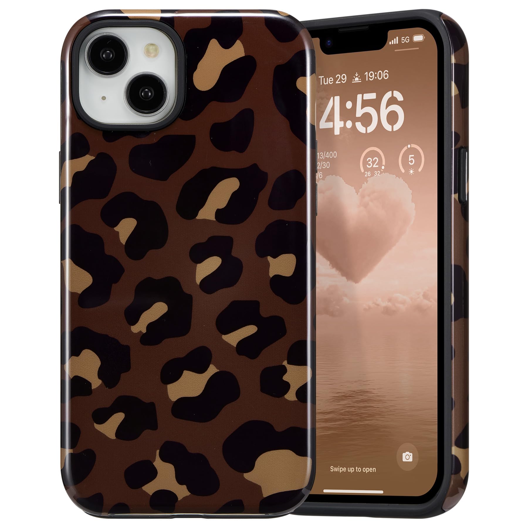DEFBSC Case for iPhone 13/iPhone 14, Cute Brown Leopard Print Aesthetic Trendy Pattern for Women Girls Slim Durable Bumper Shockproof for iPhone 13/