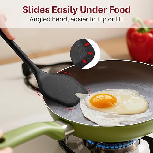 Miniatura 3 de Juego de espátulas de silicona (sin BPA), ligeras y flexibles, antiadherentes sólidas y ranuradas, alta resistencia al calor, volteadores de