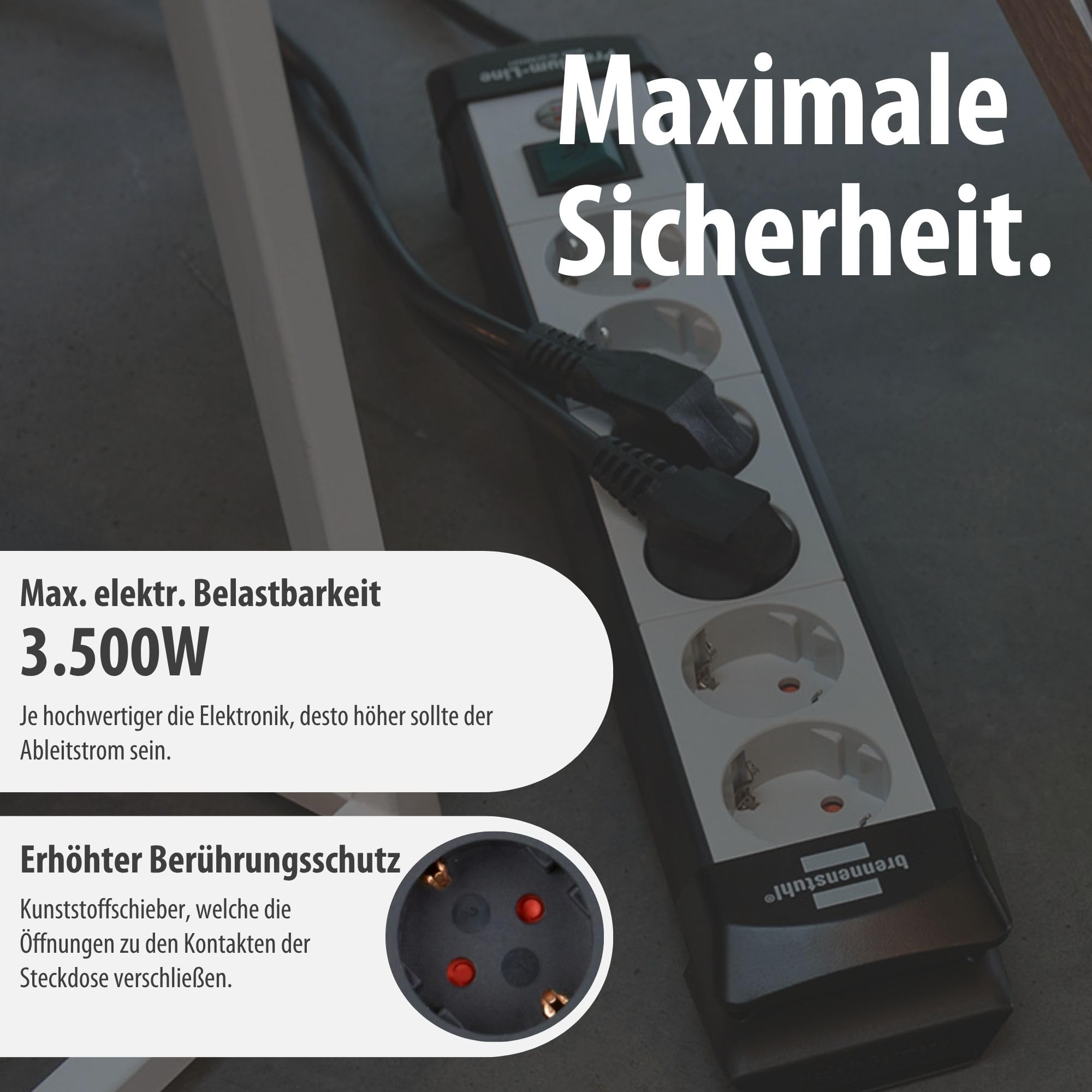 Brennenstuhl Premium-Line regleta de enchufes con 6 Tomas de Corriente (Cable de 5m, con Interruptor, montable, Fabricado en Alemania) Negro/Gris (Paquete de 2)