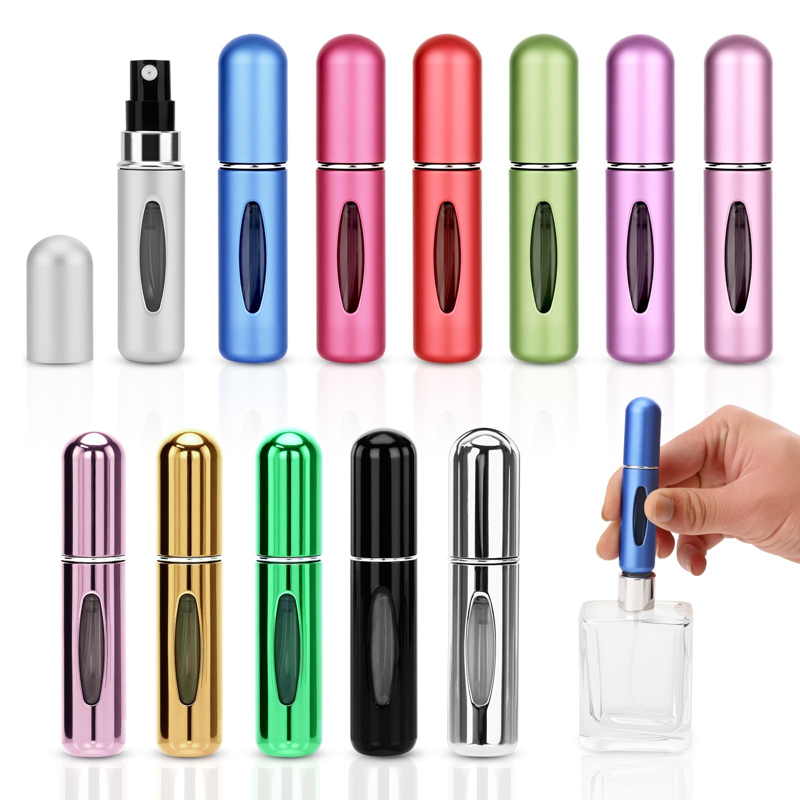 12 sztuk rozpylacz do perfum 5 ml, mini atomizerów do perfum na podróż, dozowniki do perfum, atomizery do perfum z możliwością ponownego napełniania na wakacje, podróże, kemping